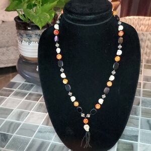 Spooky Black/Orange & Skull Beaded Necklace